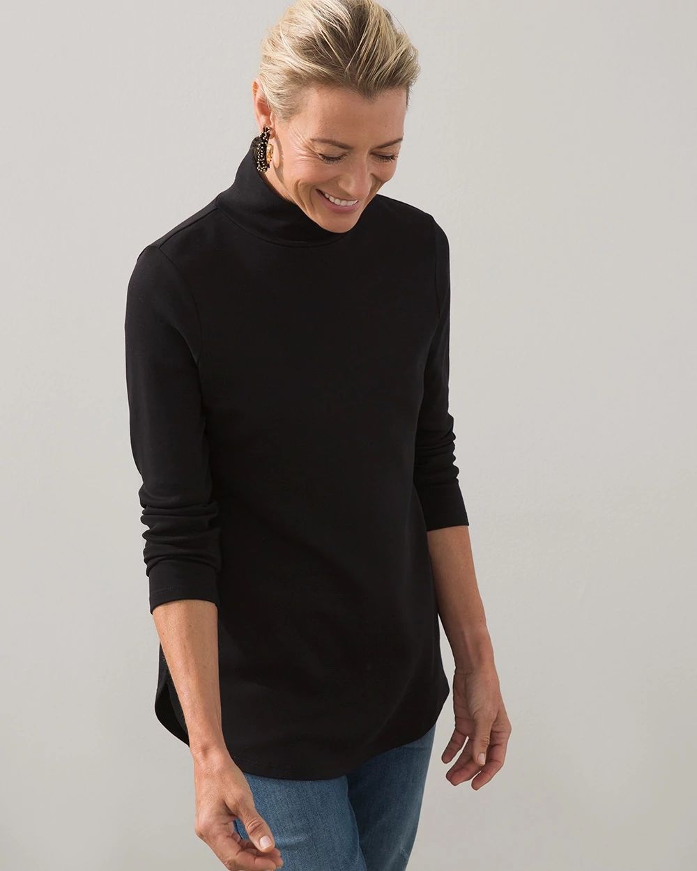 Pima Mock Neck Zip Back Tunic