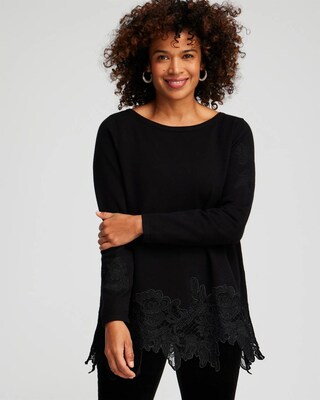Cashmere Blend Lace Hem Pullover Sweater