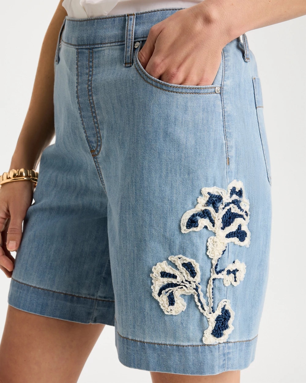 Embellished Lightweight Jean Shorts