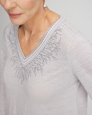 Linen Metallic Embroidered V-Neck Tunic click to view larger image.