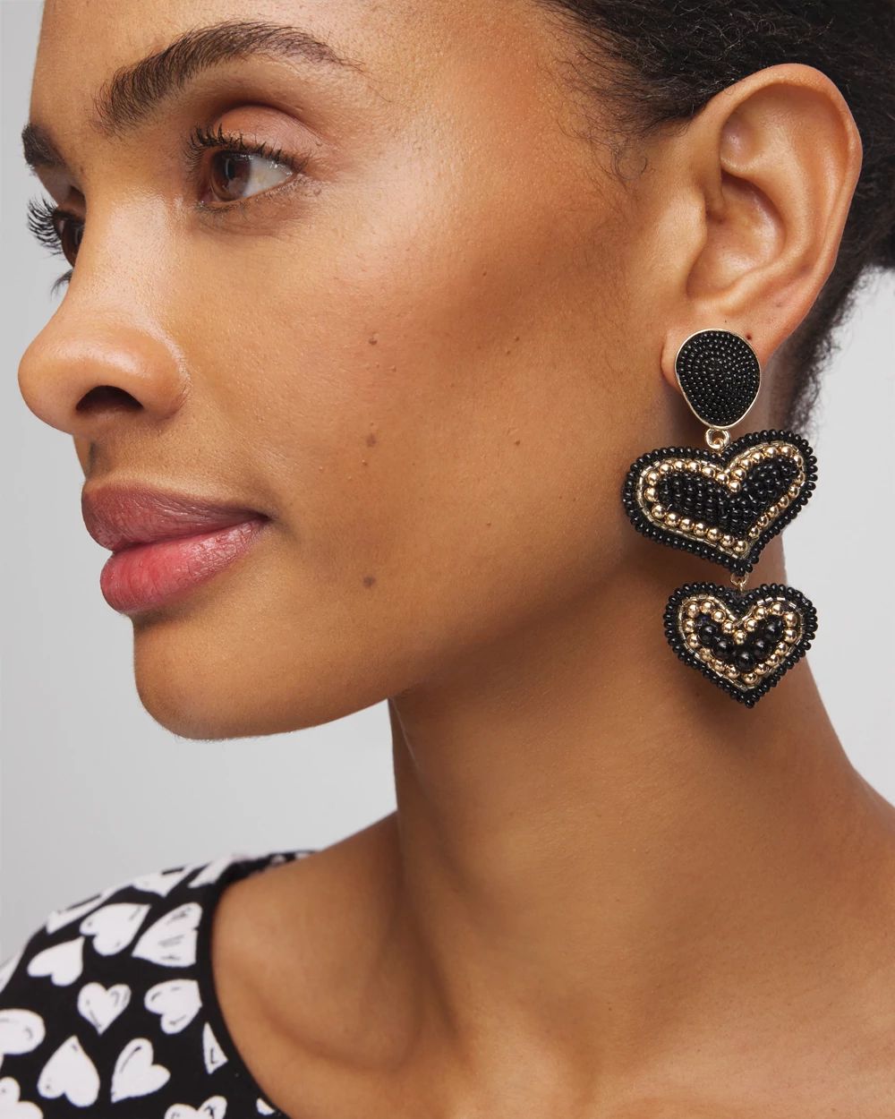 Black Seed-Bead Heart Earrings click to view larger image.