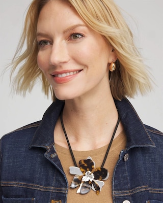 Tortoise Floral Pendant Necklace click to view larger image.