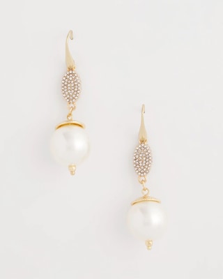 Faux Pearl and Pave Drop Earrings click to view larger image.