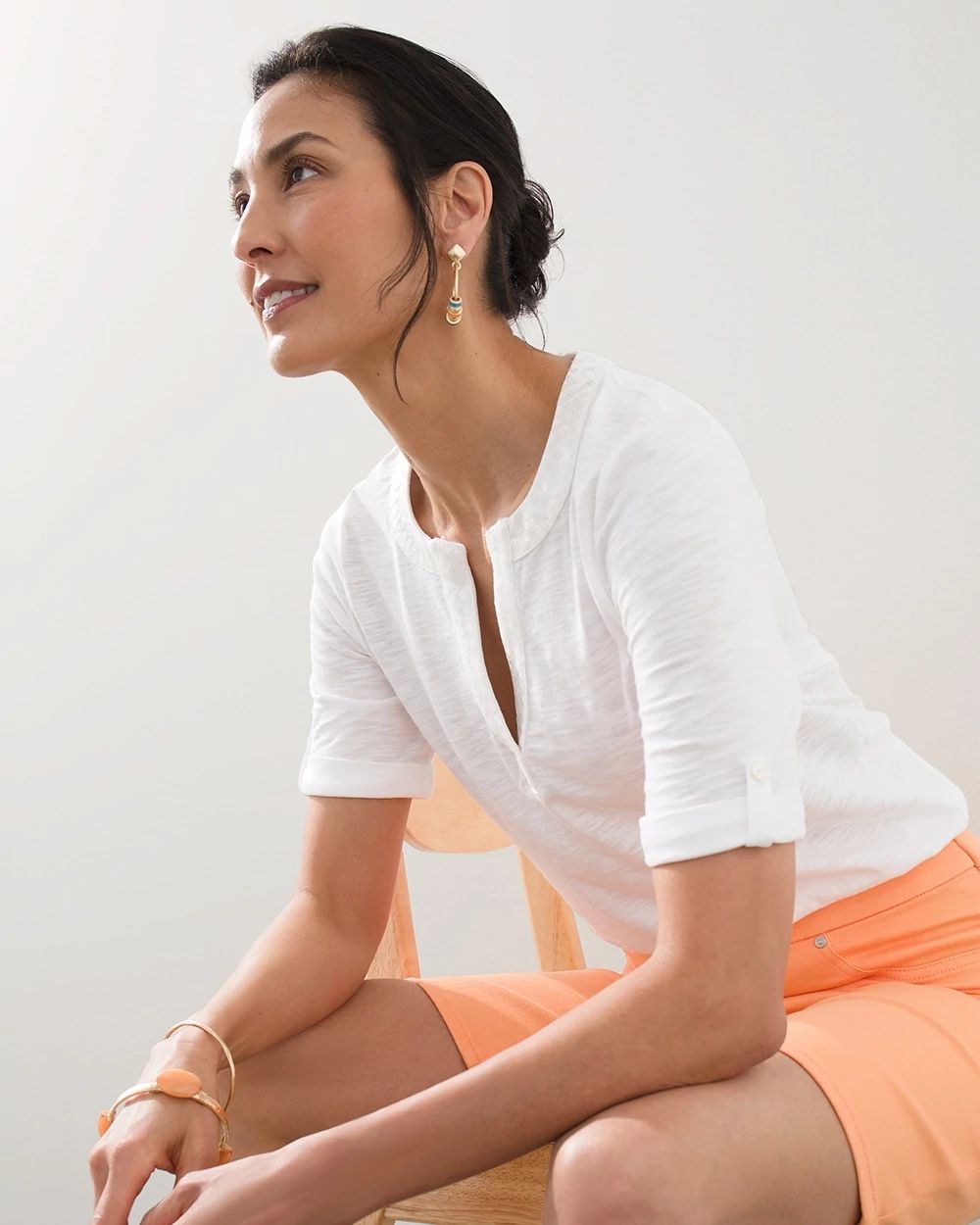 Sequin Trim Notch Neck Tunic
