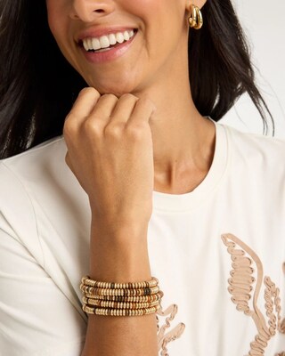 Stretch Set of Three Neutral Beaded Bracelets click to view larger image.