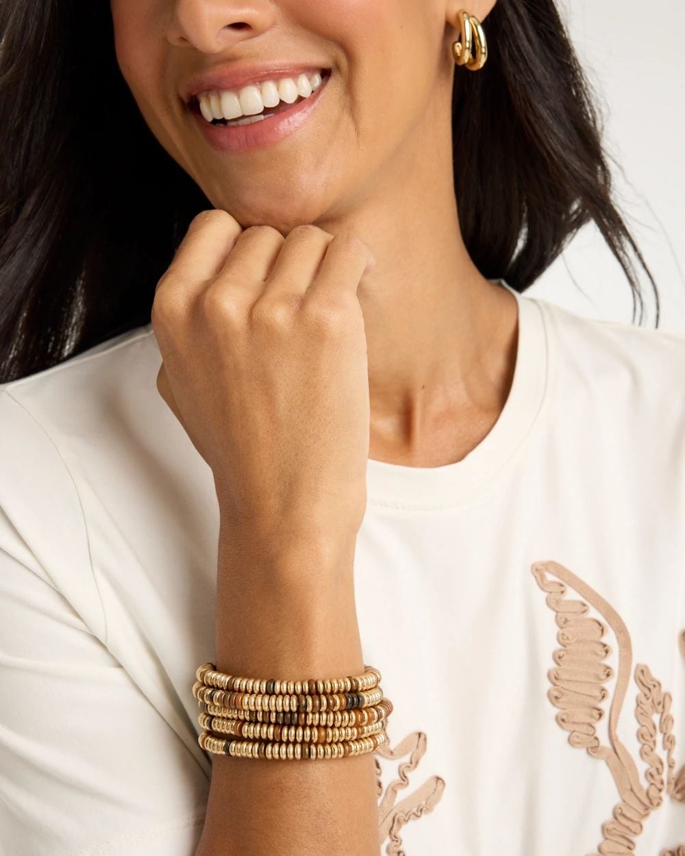 Stretch Set of Three Neutral Beaded Bracelets