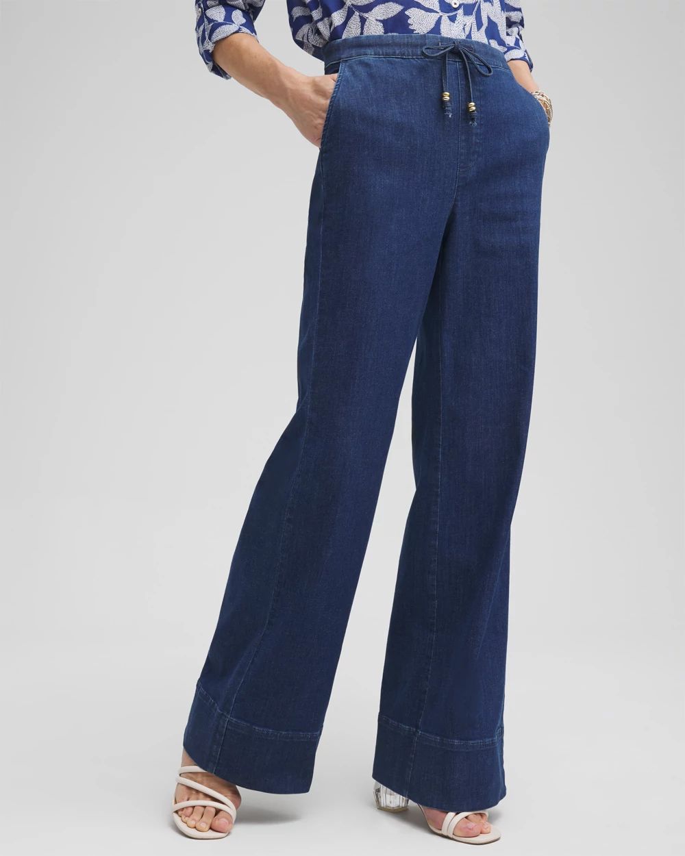 Pull-on Drawstring Wide Leg Jean