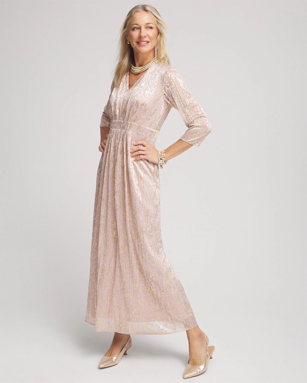 Metallic Pleated Maxi Dress click to view larger image.