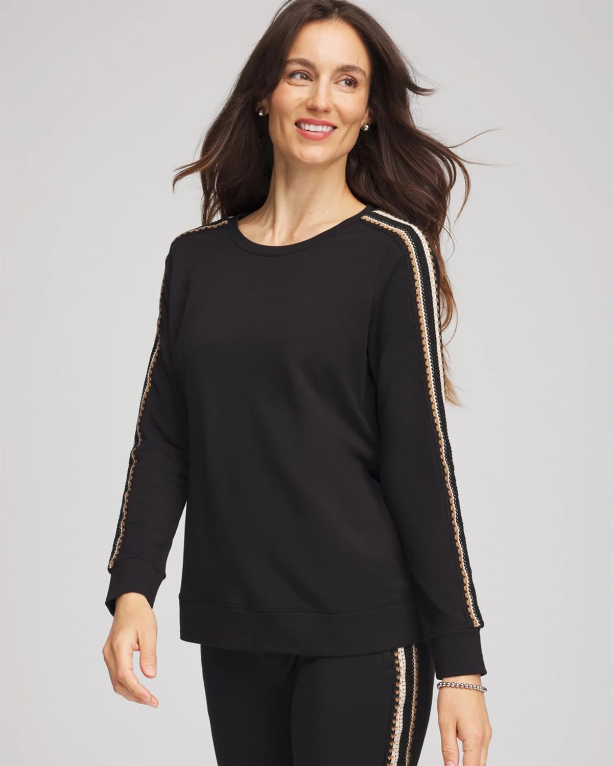 Chico's Lattice-trim Pullover Top In Black In Black