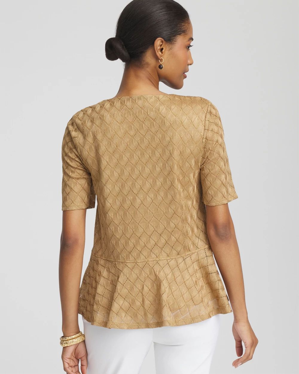 Metallic Crochet-Lace Peplum Tee