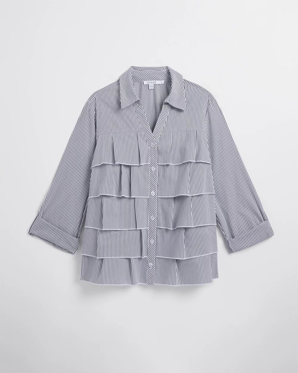 Poplin Stripe Ruffle Shirt