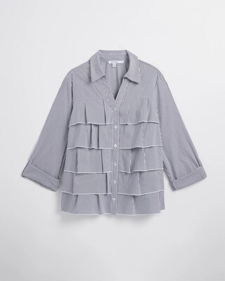 Poplin Stripe Ruffle Shirt