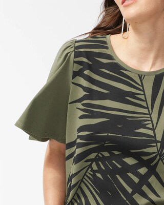 Green Palm Print Flounce Sleeve Tee