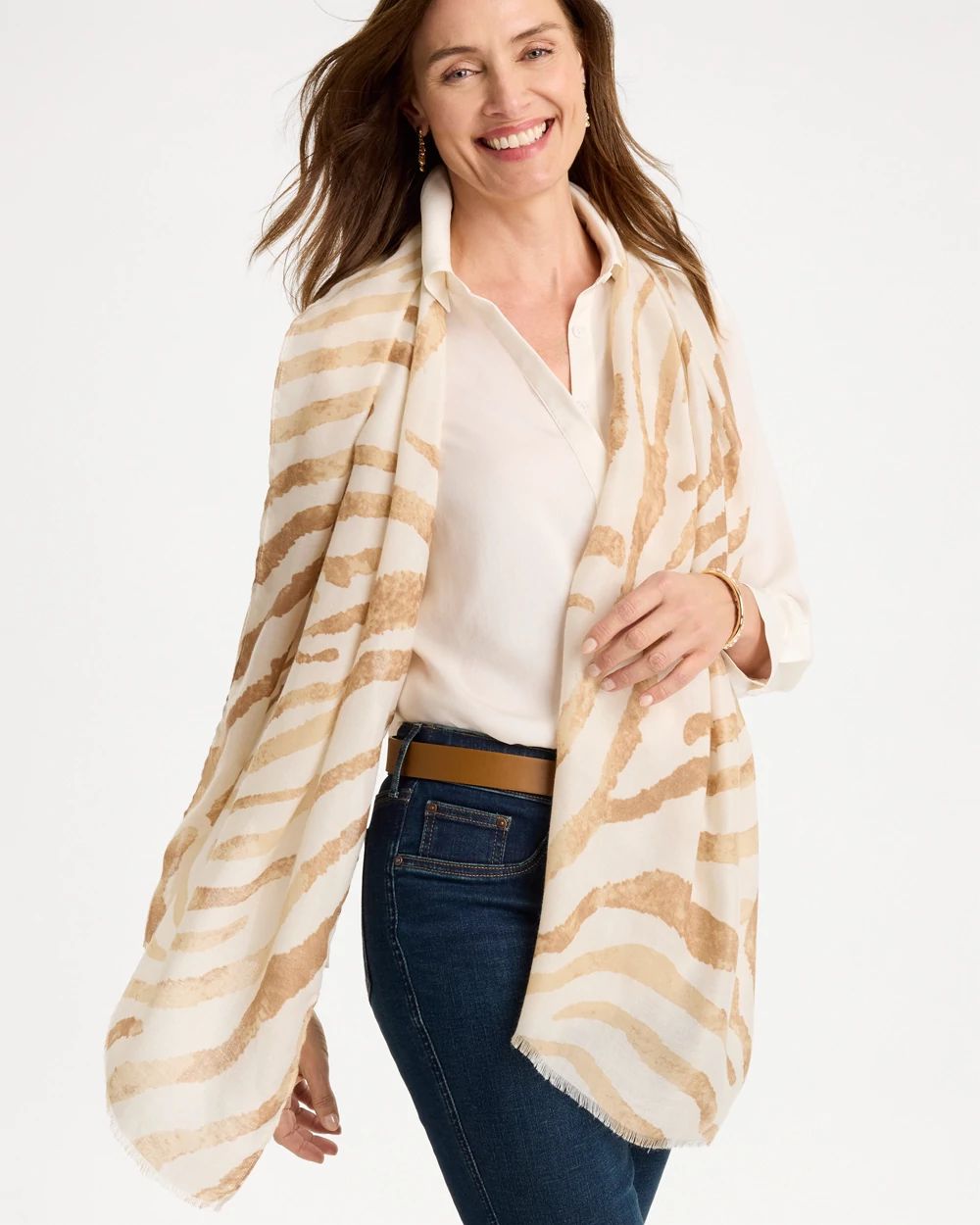 Neutral Zebra Animal Print Oblong Scarf click to view larger image.