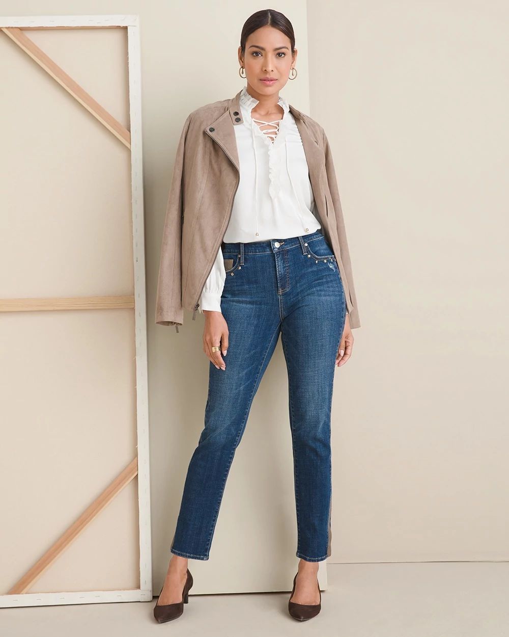 Quilted-Shoulder Moto Jacket