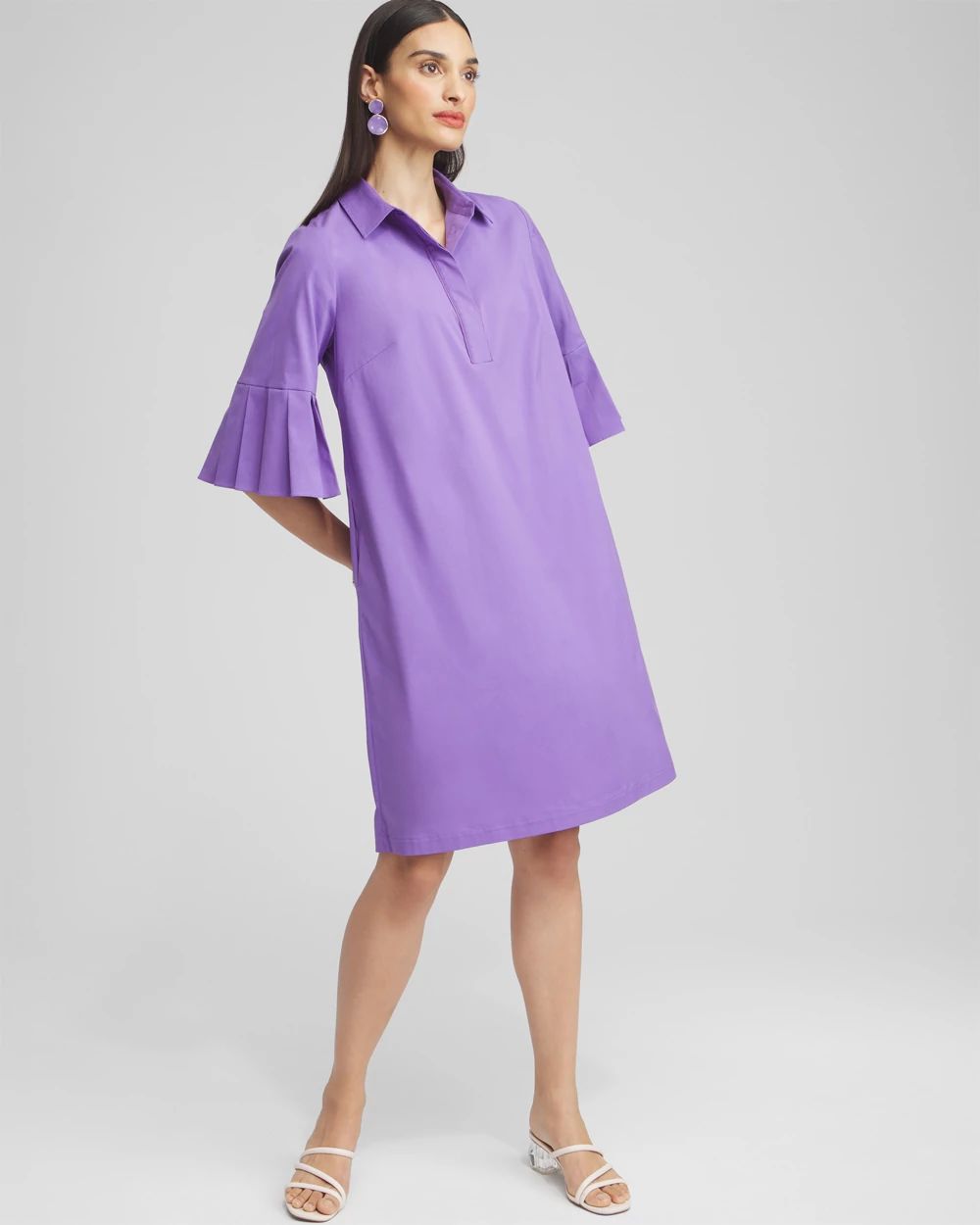 Poplin Pleat Sleeve Popover Dress