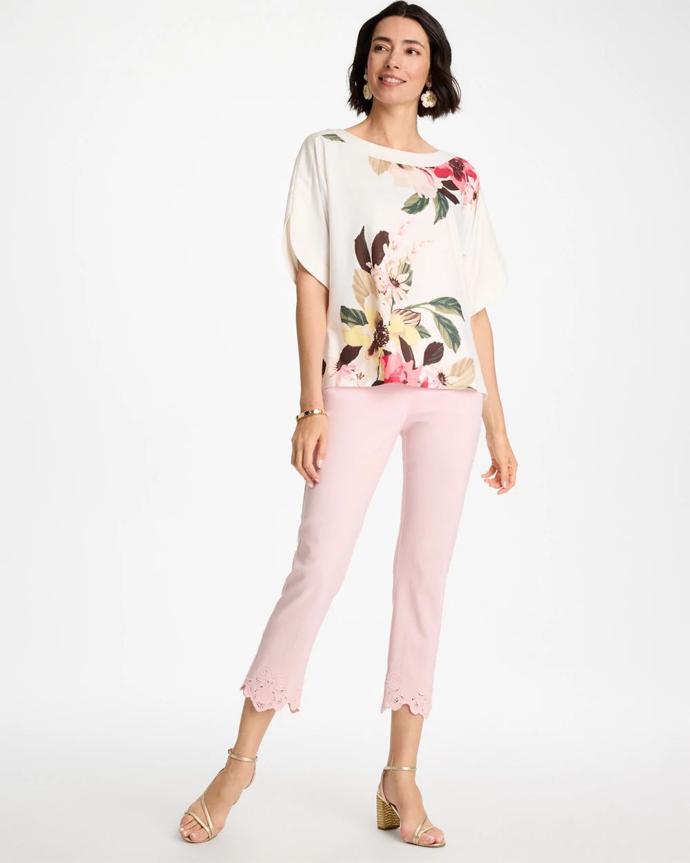 Printed Jersey & Satin Dolman Tee