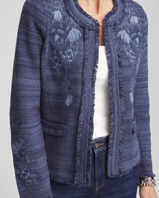 Embroidered Denim Cardigan