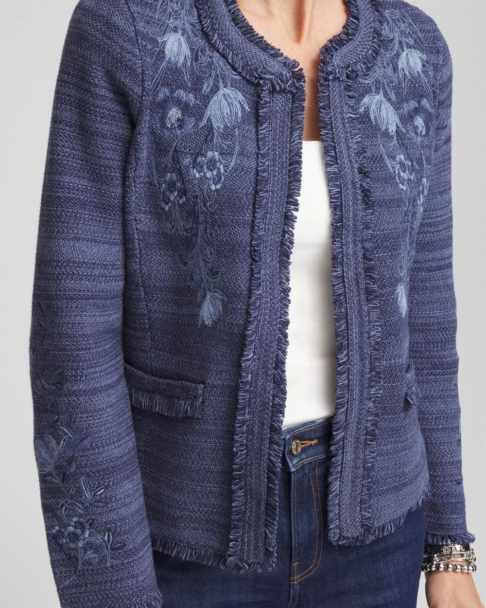 Embroidered Denim Cardigan