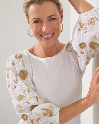 Embroidered Sleeve Knit Top