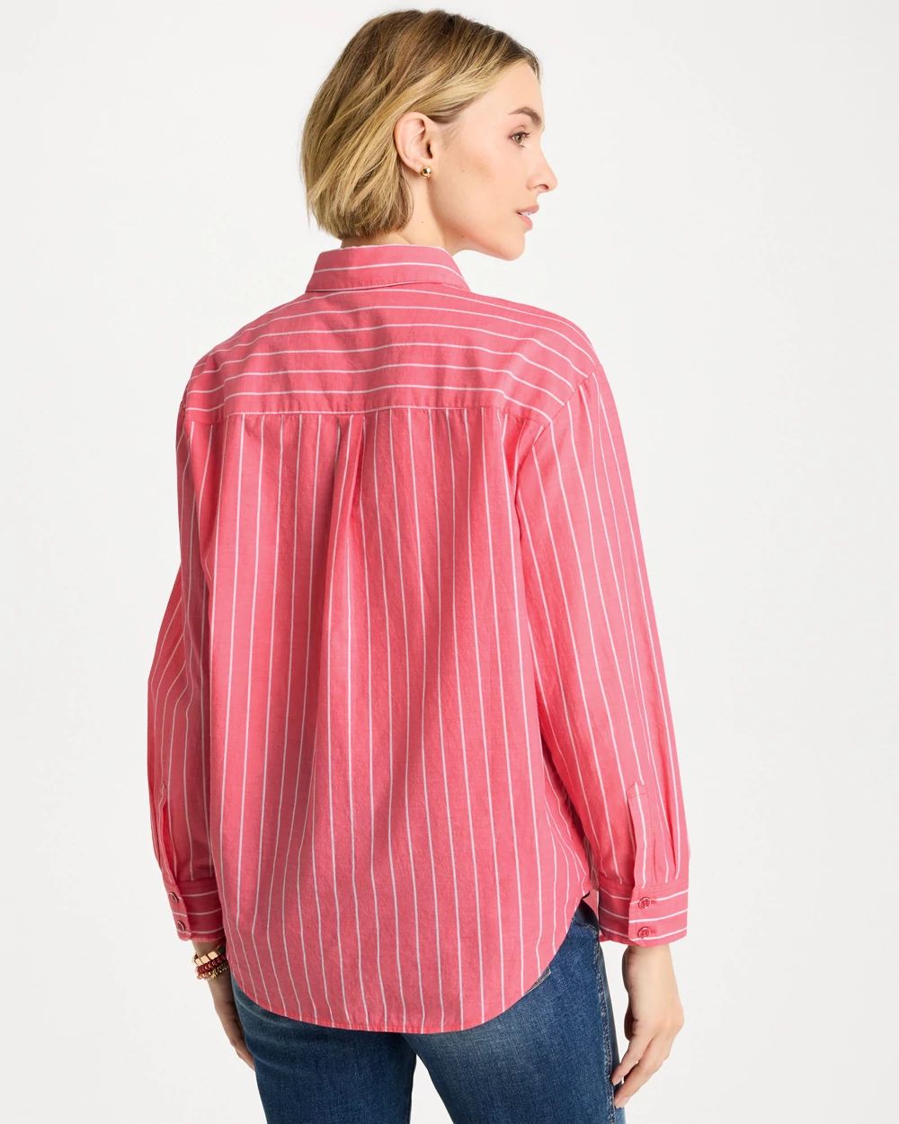 Cotton Voile Collared Striped Shirt click to view larger image.