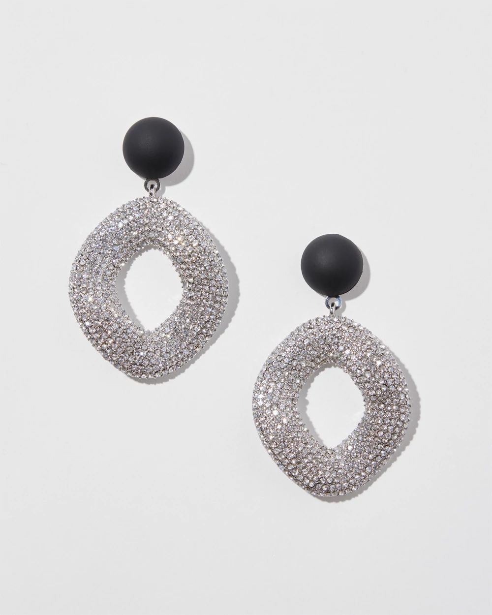 Silver Tone Pavé Drop Hoop Earrings