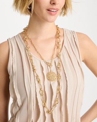 Sea Foam Medallion Double-Strand Pendant Necklace click to view larger image.