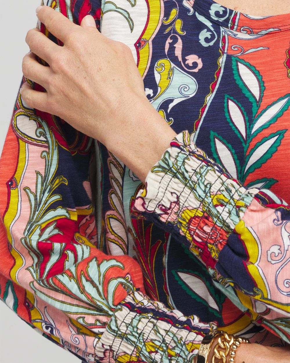 Paisley Smocked Cuff Tee