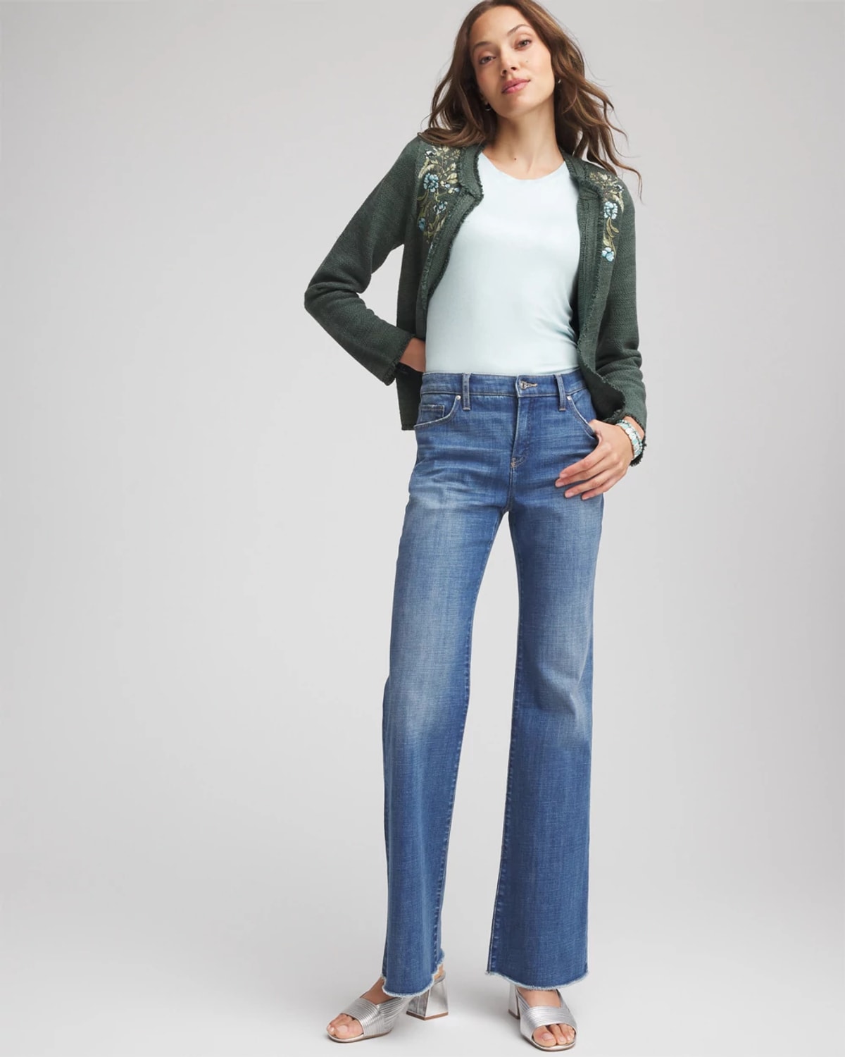 Chico's The Touch Of Cool Foil Elbow Sleeve Layering Tee In Blue Menthe
