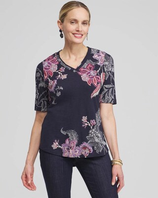 Placed Floral Elbow Sleeve A-line Tee