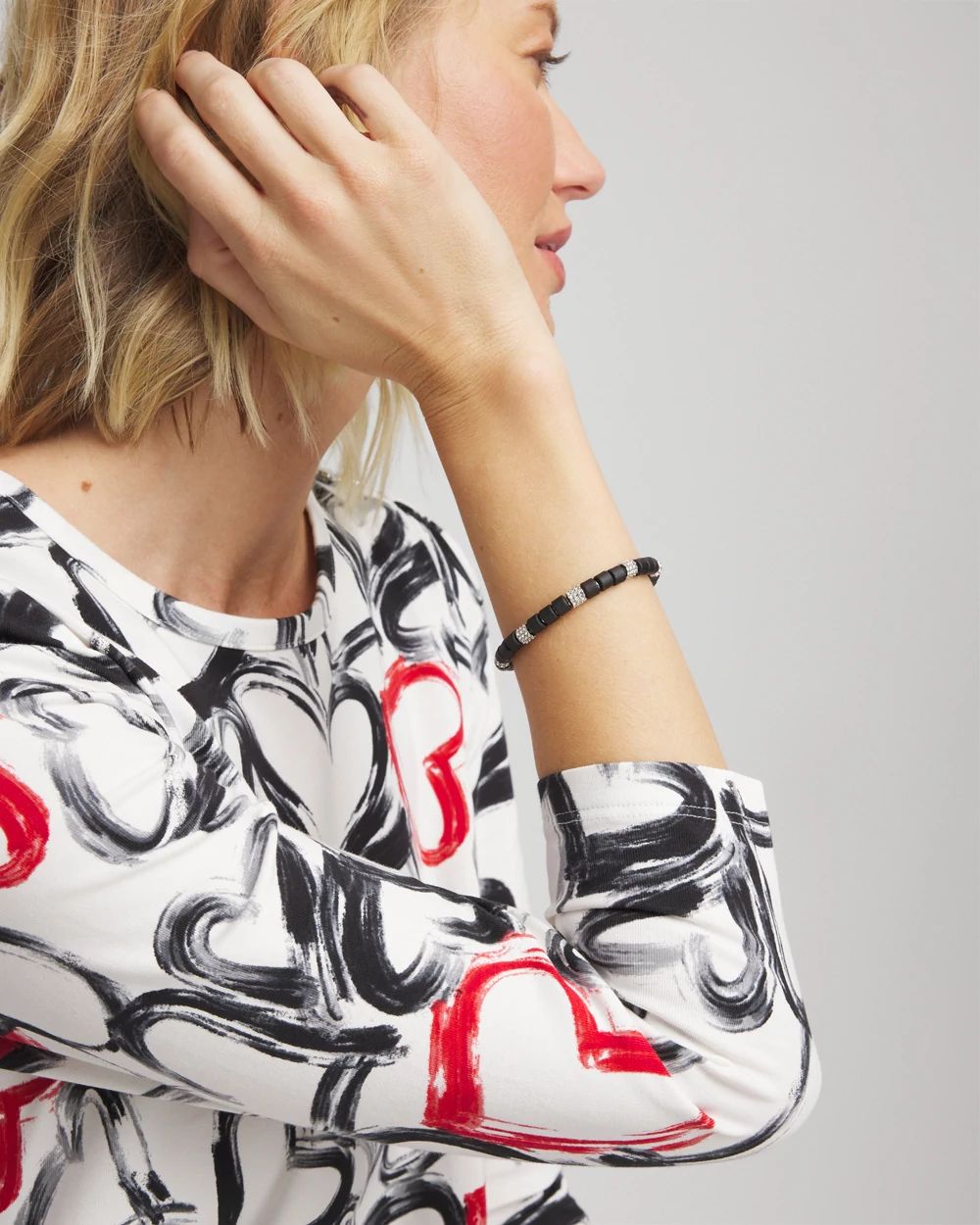 Black Barrel Bead Stretch Bracelet click to view larger image.