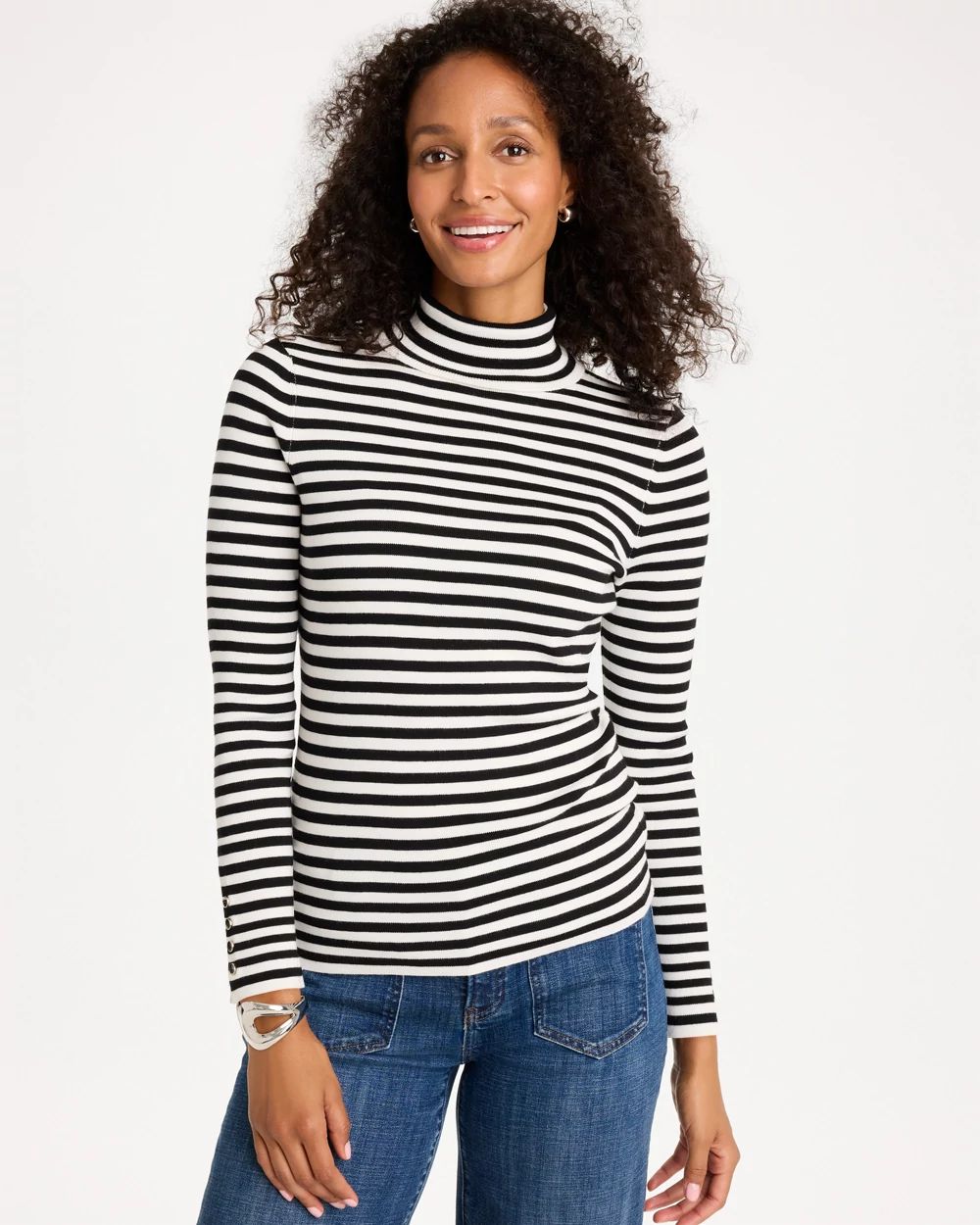 Ella Button-Sleeve Turtleneck Sweater