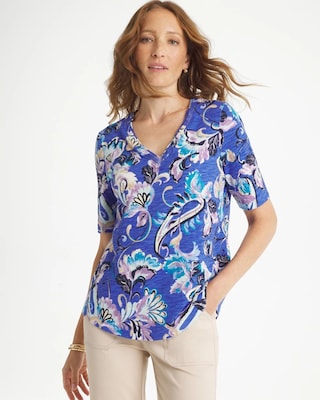 Paisley Cotton Slub V-Neck Tee
