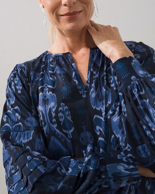 Pleat Sleeve Ikat Print Top