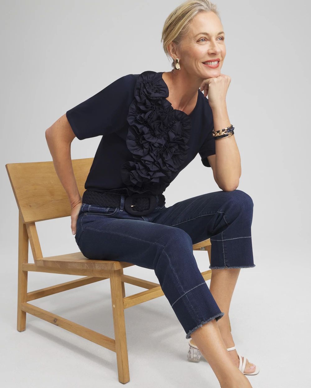 3D Floral Applique Ruffle Tee click to view larger image.