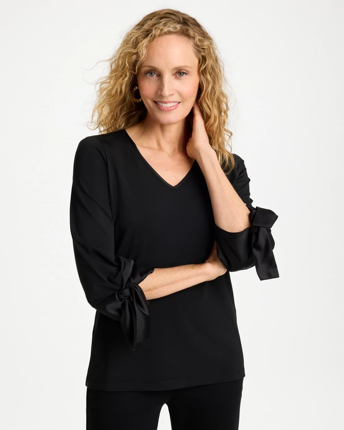 Chico's Satin Tie-sleeve Top In Black