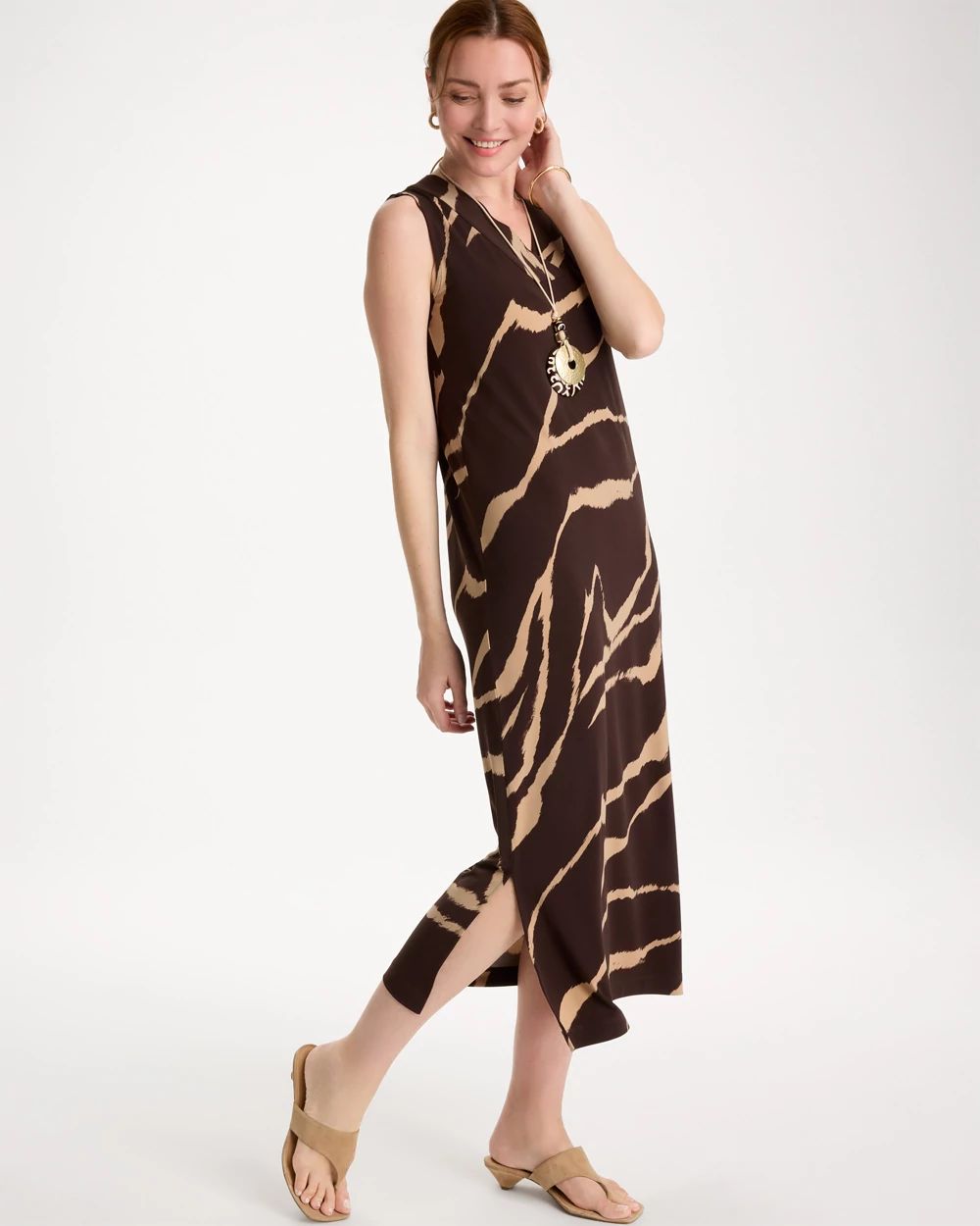 Travelers™ Zebra Double V-Neck Maxi Dress