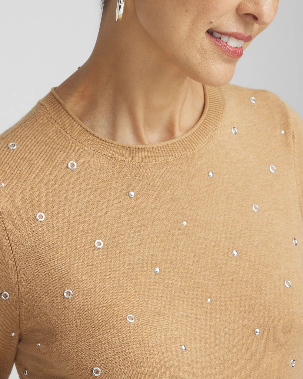 Studded Short Sleeve Pullover Sweater