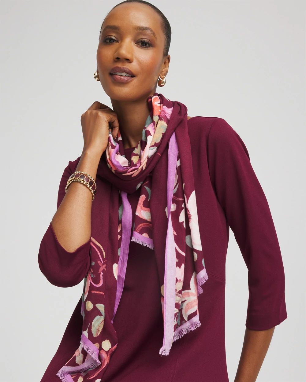Chianti Colorblock Floral Oblong Scarf