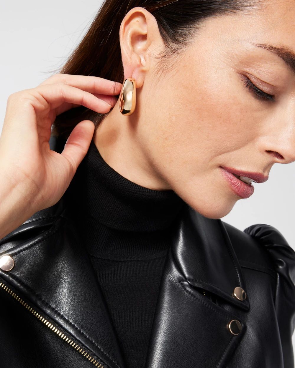 Gold Tone Puffy Hoop Earrings