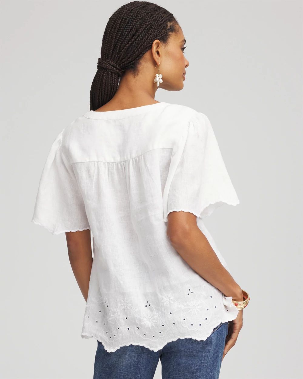Linen Embroidered Hem Blouse