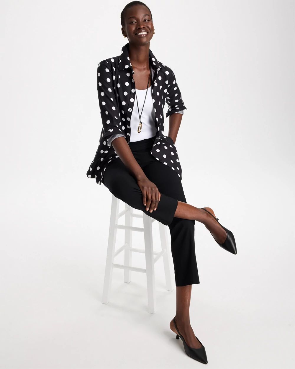 No Iron™ Stretch Polka Dot Shirt click to view larger image.