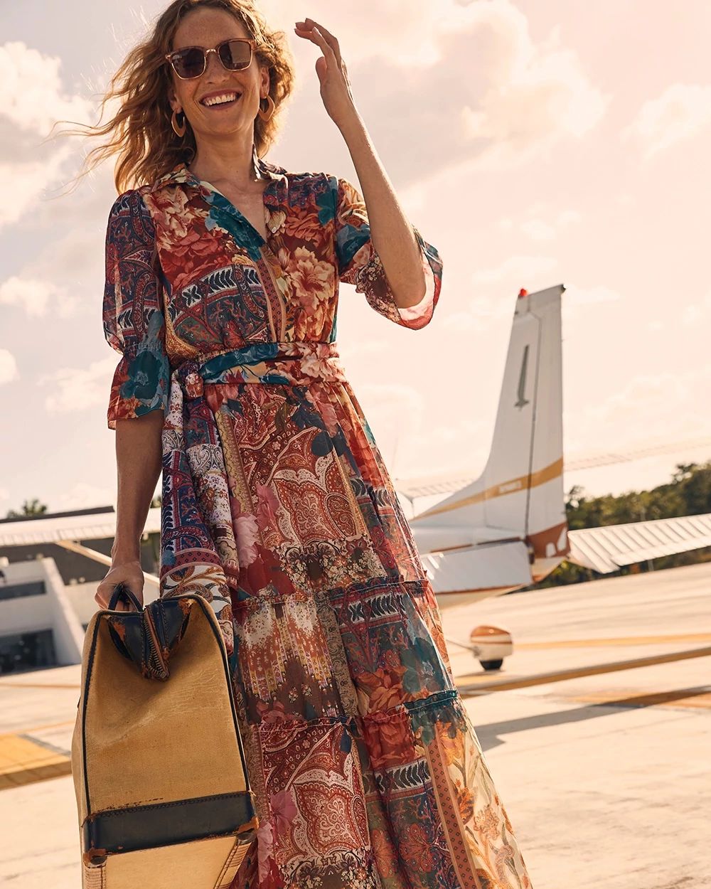 Tapestry Print Tiered Ruffle Dress