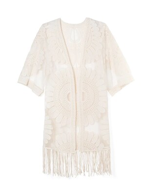 Lace Embroidered Fringe-Detail Kimono