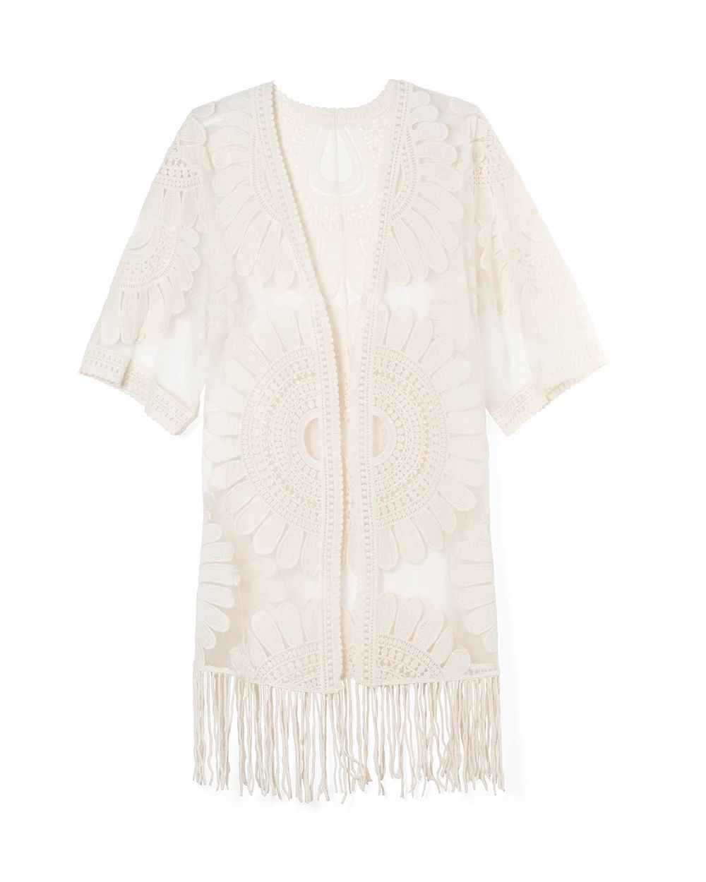 Lace Embroidered Fringe-Detail Kimono