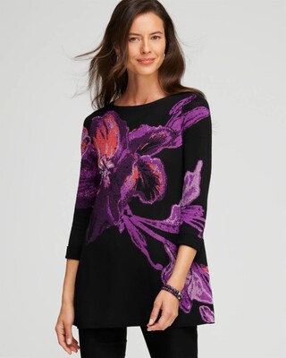 Floral Roll Cuff Tunic Sweater