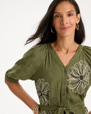 Embroidered Jacquard Belted Dress click to view larger image.