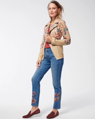 Girlfriend Embroidered Ankle Jeans