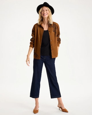 Embroidered Faux Suede Shirt click to view larger image.