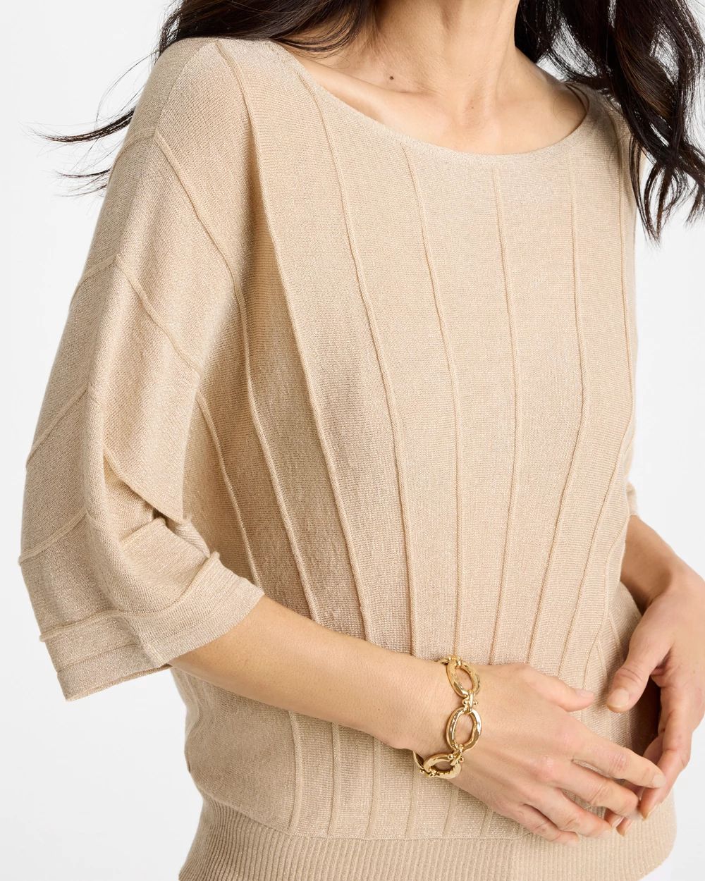 Metallic Pleated Dolman Pullover Sweater